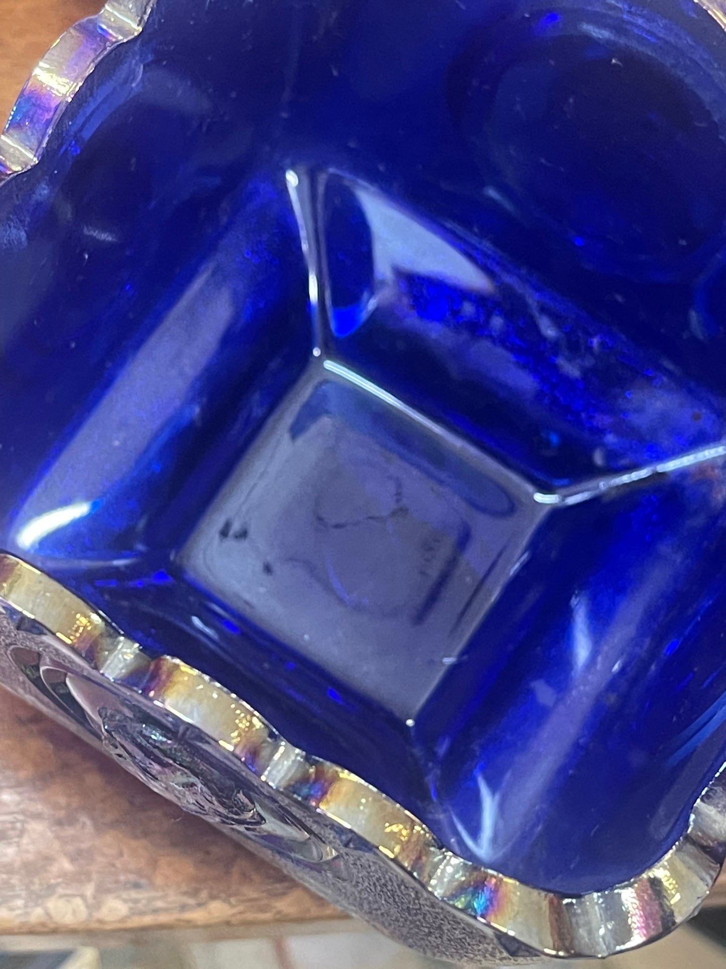 Fenton Cobalt Blue Carnival Glass Square Candy Dish Presidential Bicentennial