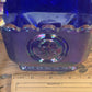 Fenton Cobalt Blue Carnival Glass Square Candy Dish Presidential Bicentennial