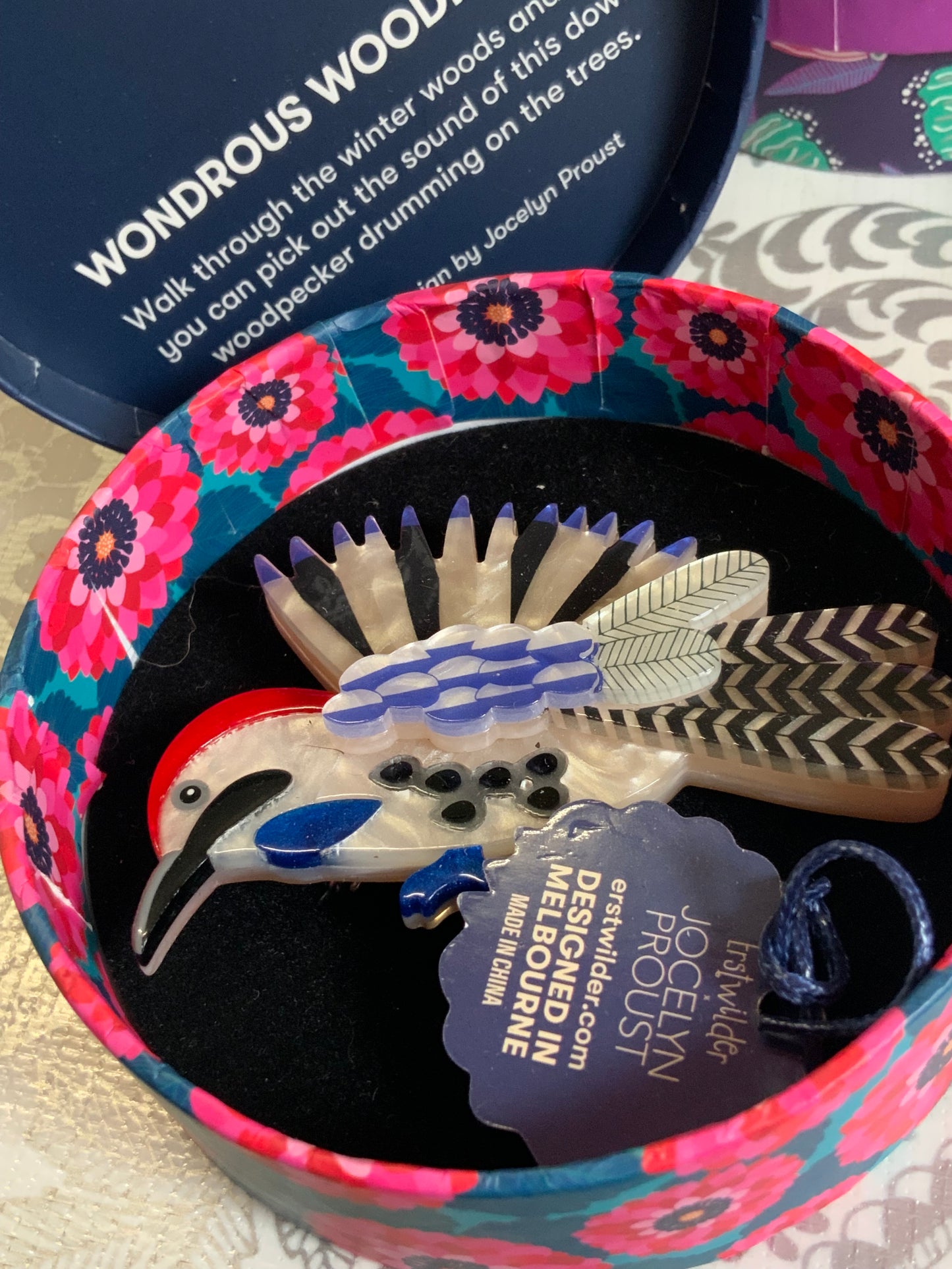 Wondrous Woodpecker Brooch (2024) Jocelyn Proust and Erstwilder