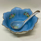 Vintage 1930s Small Noritake Blue Sauce Bowl, Plate & Spoon