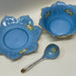 Vintage 1930s Small Noritake Blue Sauce Bowl, Plate & Spoon