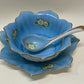 Vintage 1930s Small Noritake Blue Sauce Bowl, Plate & Spoon