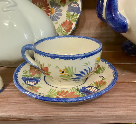 HB Quimper Faience Teacup & Saucer – Hand-Painted in France