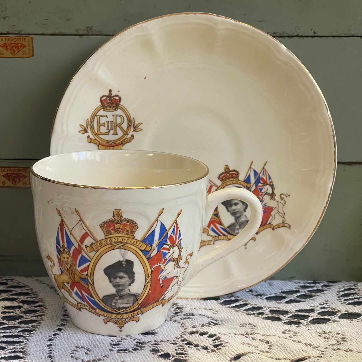 English Queen Elizabeth II Coronation Souvenir Cup and saucer 1953