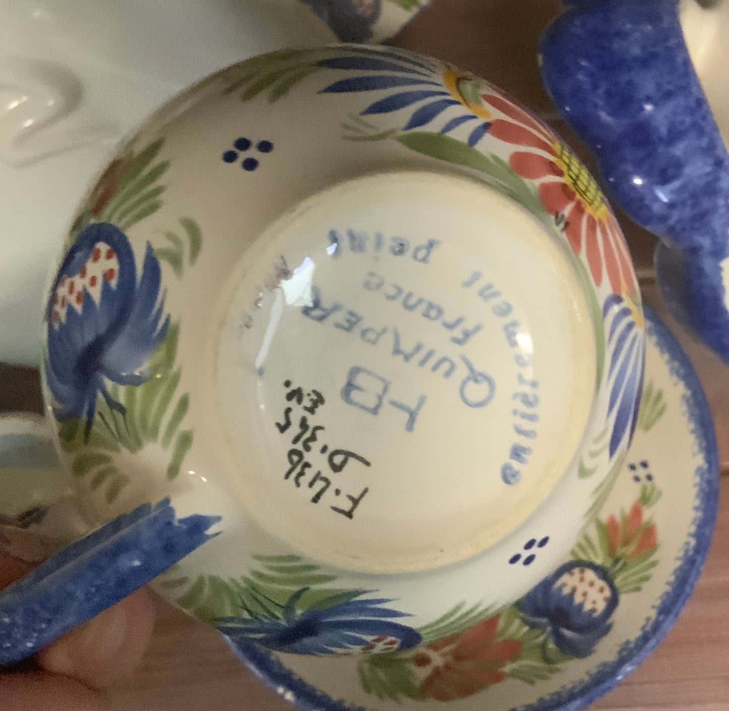 HB Quimper Faience Teacup & Saucer – Hand-Painted in France