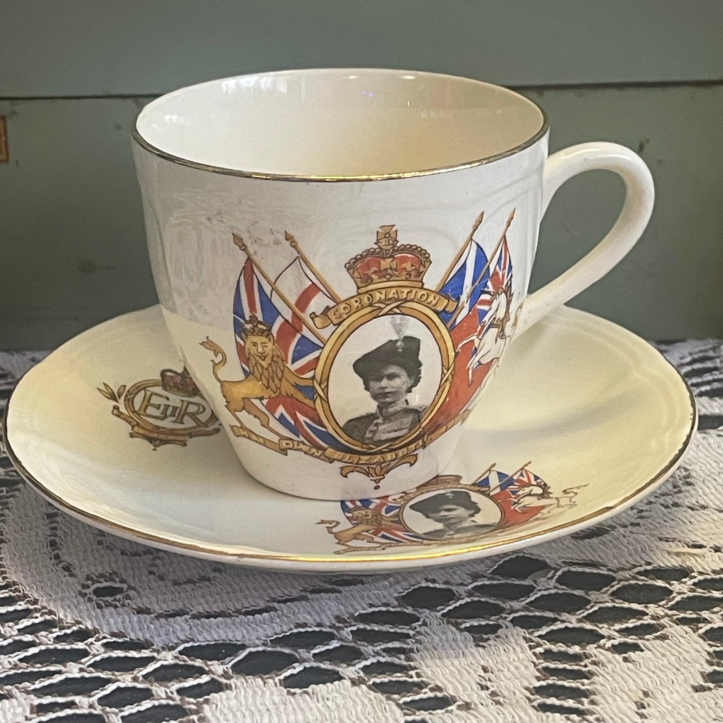 English Queen Elizabeth II Coronation Souvenir Cup and saucer 1953