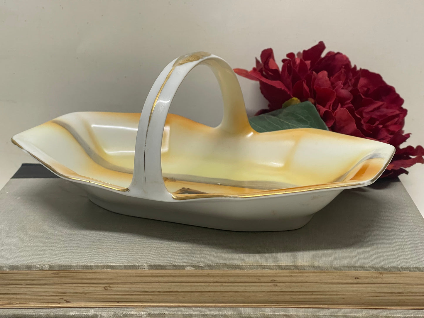 Vintage 1930s Noritake Japan Farmer Plowing with Horses dish with handle