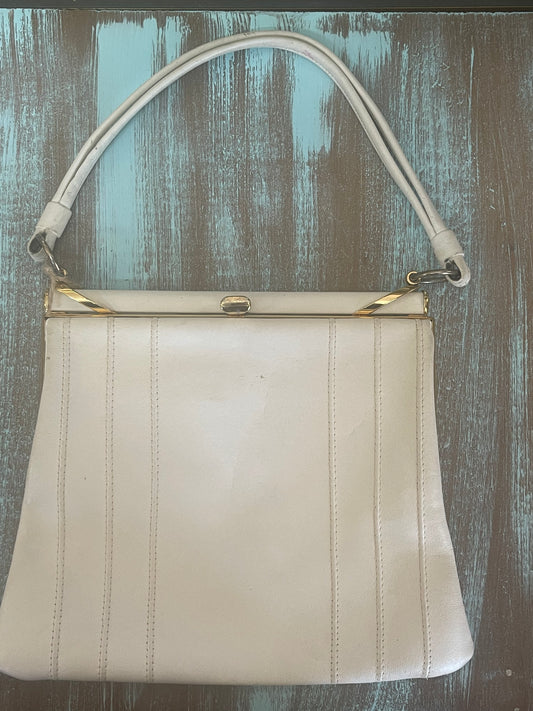 Vintage 60s  White Leather HandBag Made in England