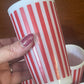 Fire King Anchor Hocking USA white milk glass with red candy cane stripes tumblers