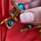 Vintage gold tone cuff links and tie clip with mystic topaz