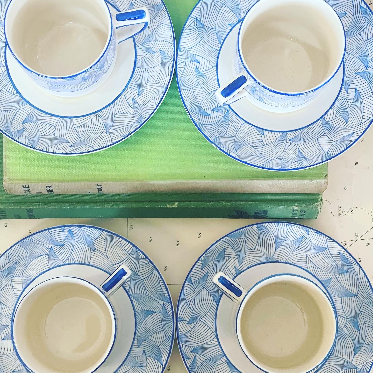 Art Deco Royal Doulton White Blue Envoy Coffee Set