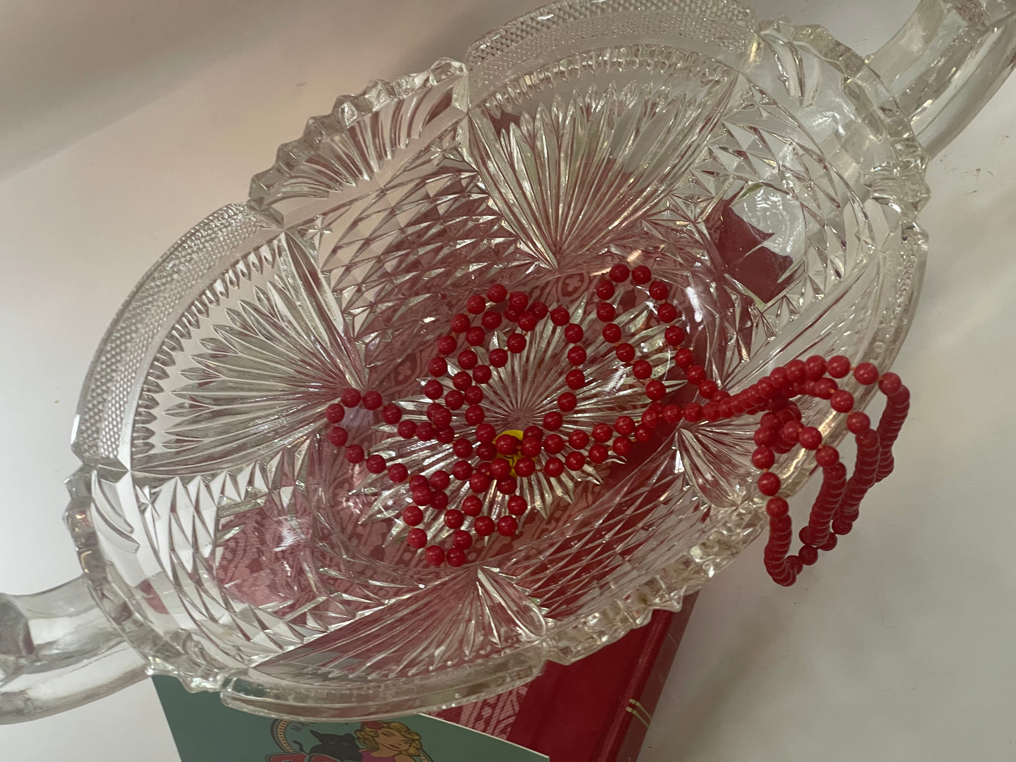 Vintage depression glass clear Crown Crystal two handles bowl
