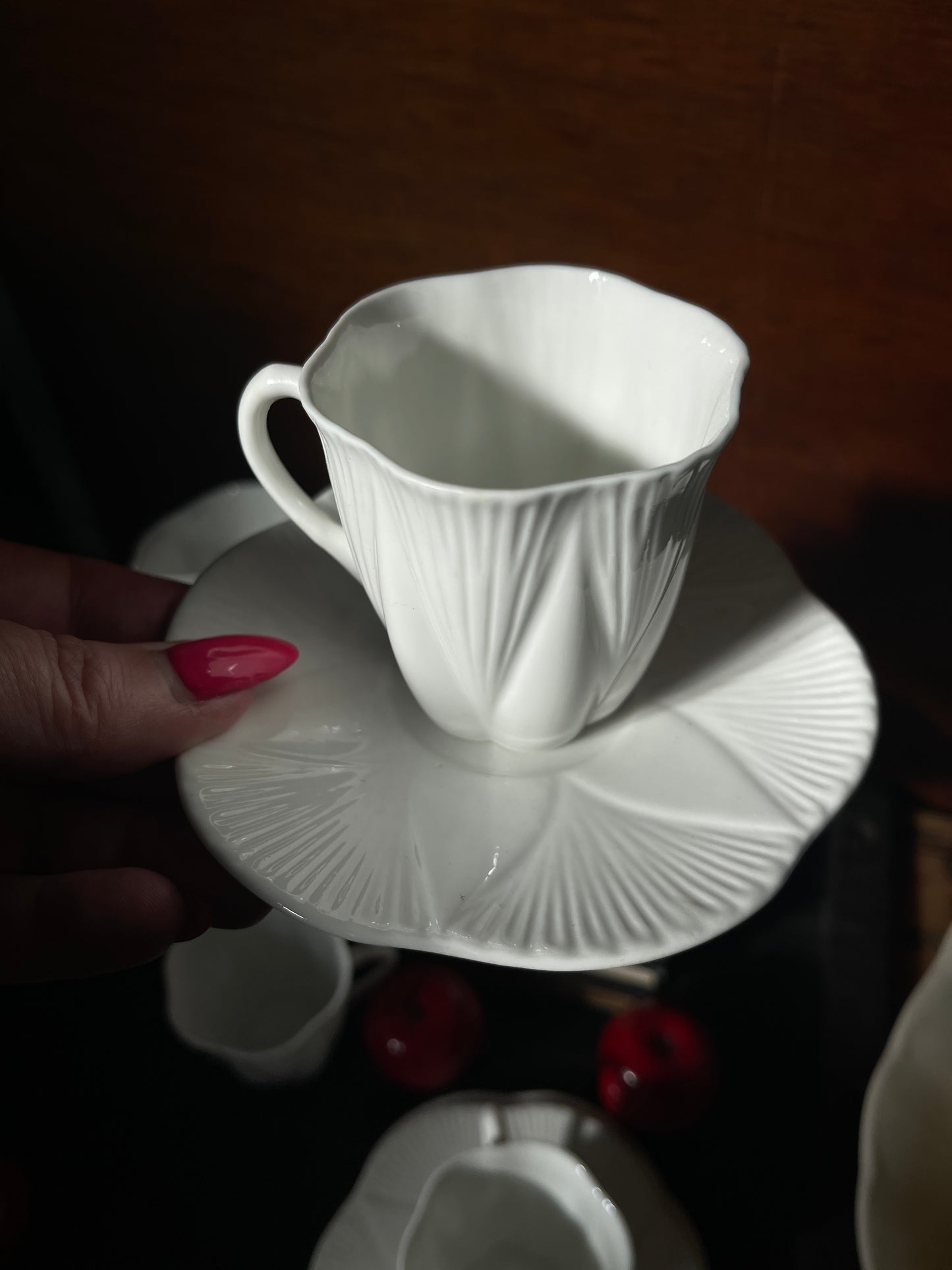 Shelley Dainty White 4 Coffee Cups & Saucers Plus Coffee Pot