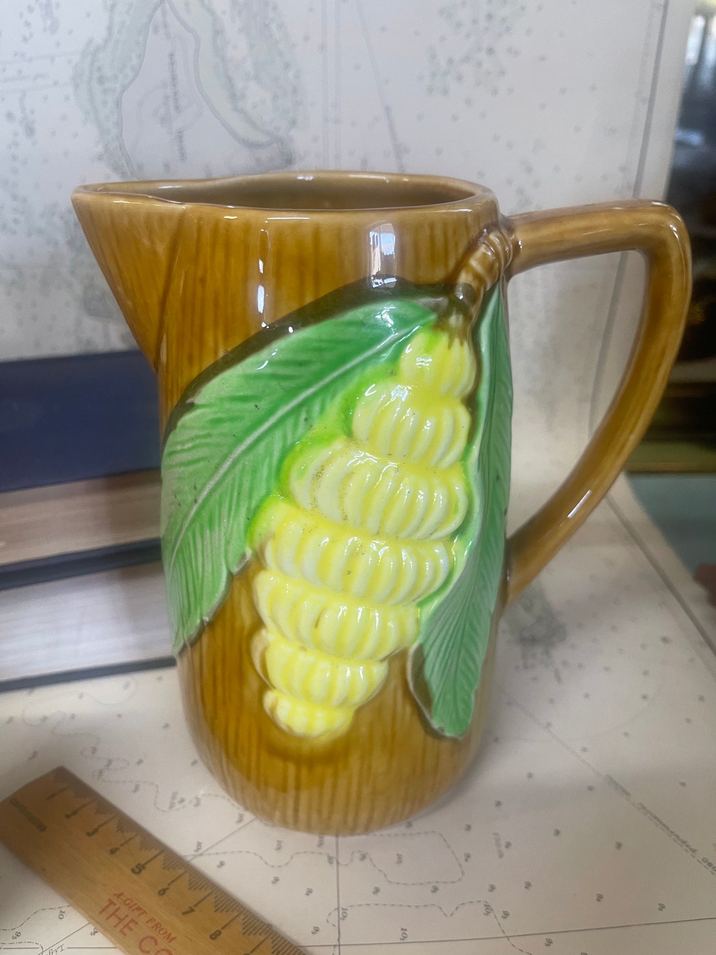 Vintage Ceramic Banana Bunch jug and five goblets