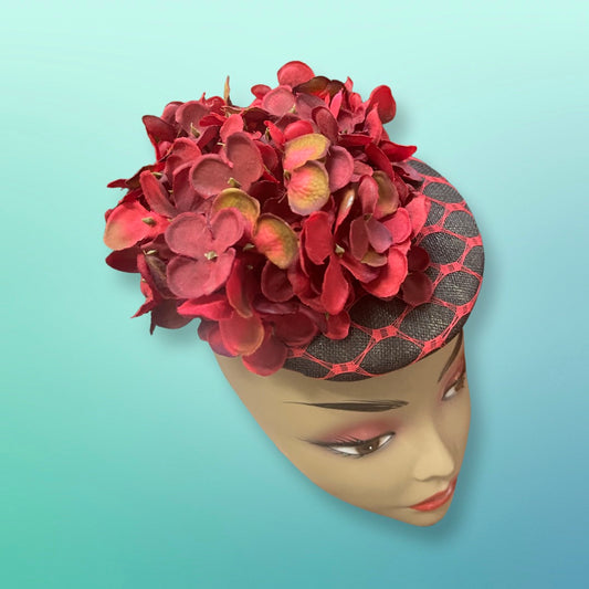 Vintage 1950s Red Cocktail Hat with flowers