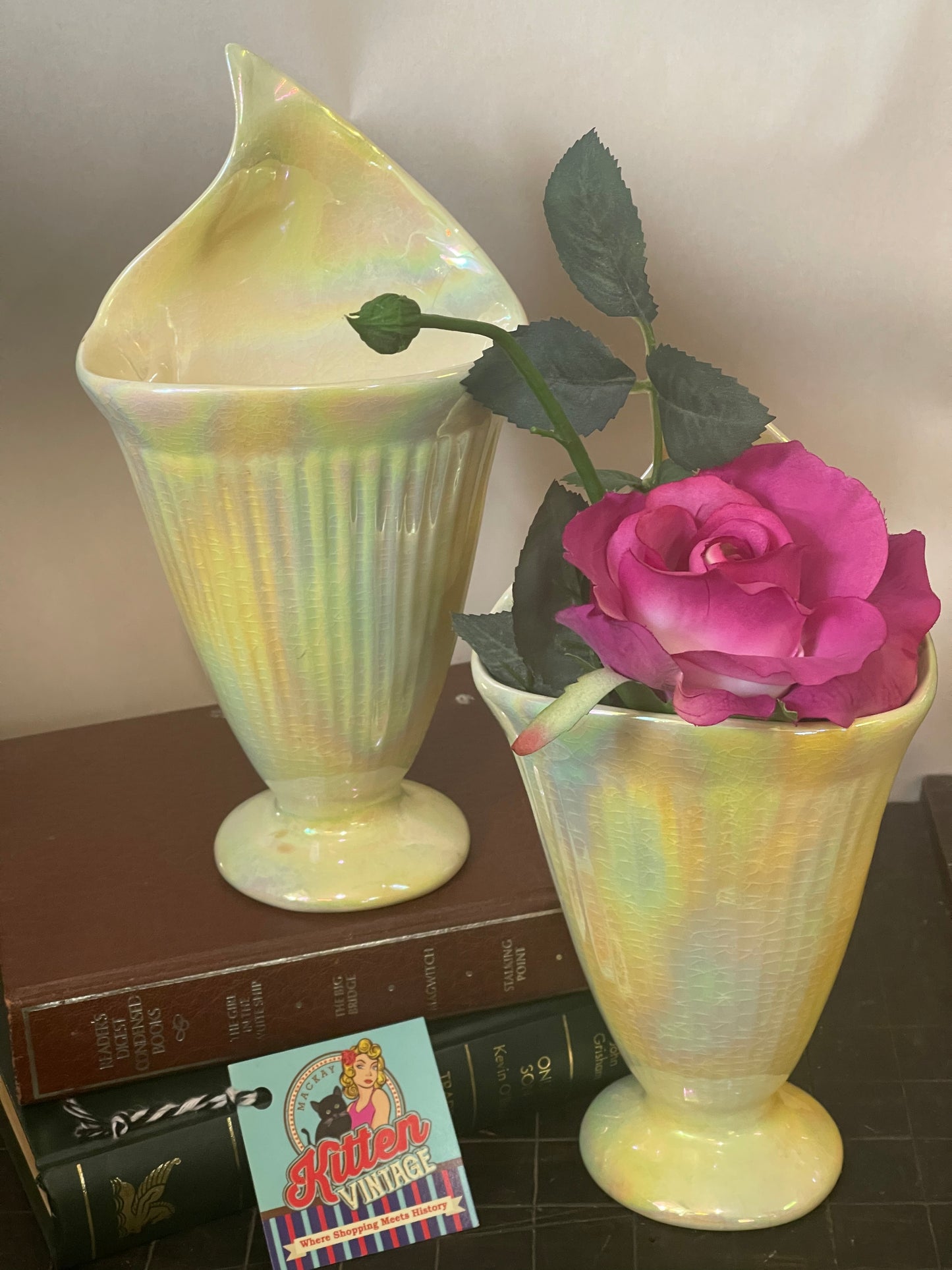 Vintage Australian Pottery Pair of lustre ware vases