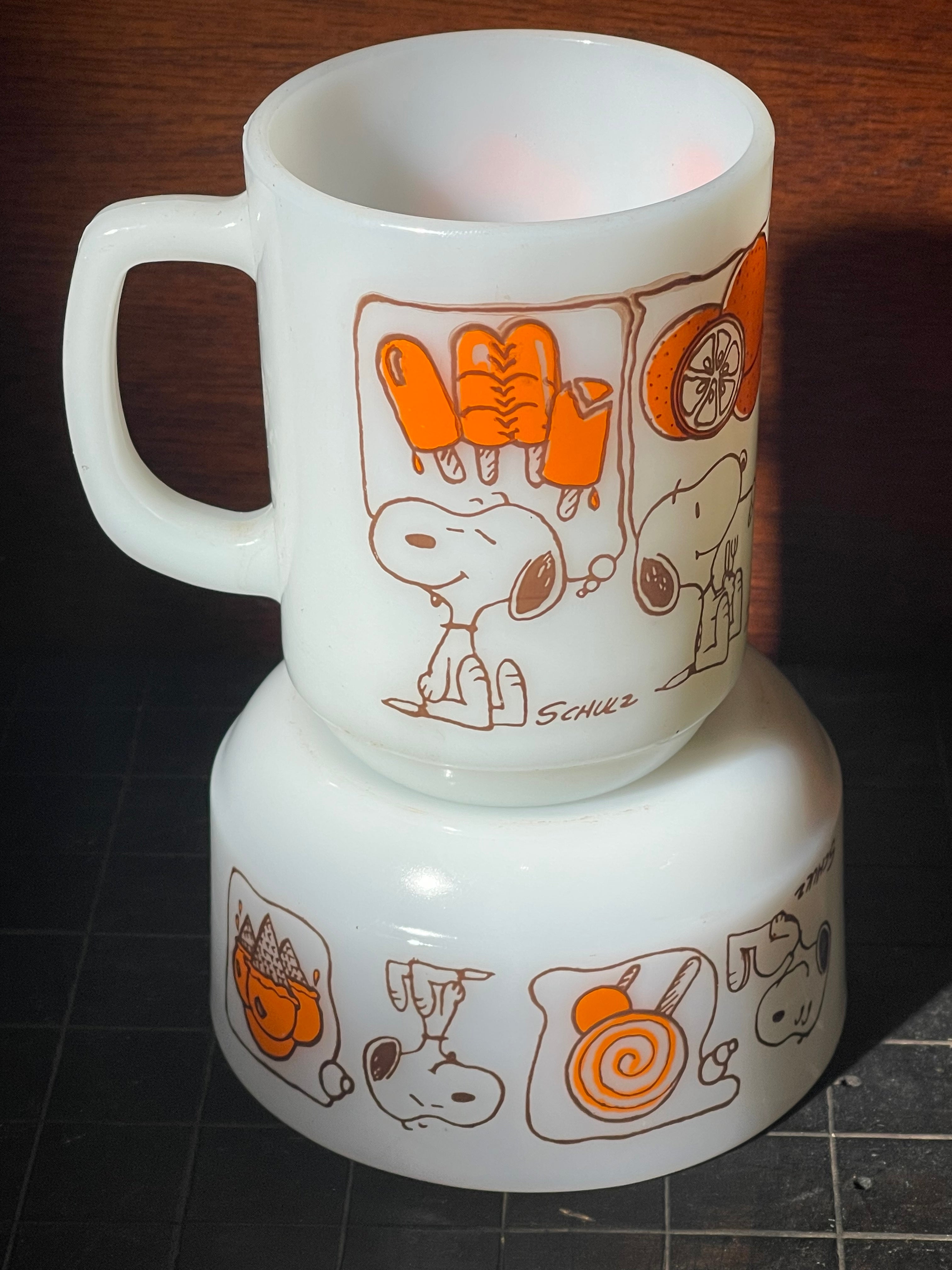 SNOOPY Peanuts vintage mug and bowl set Fire King Anchor Hocking