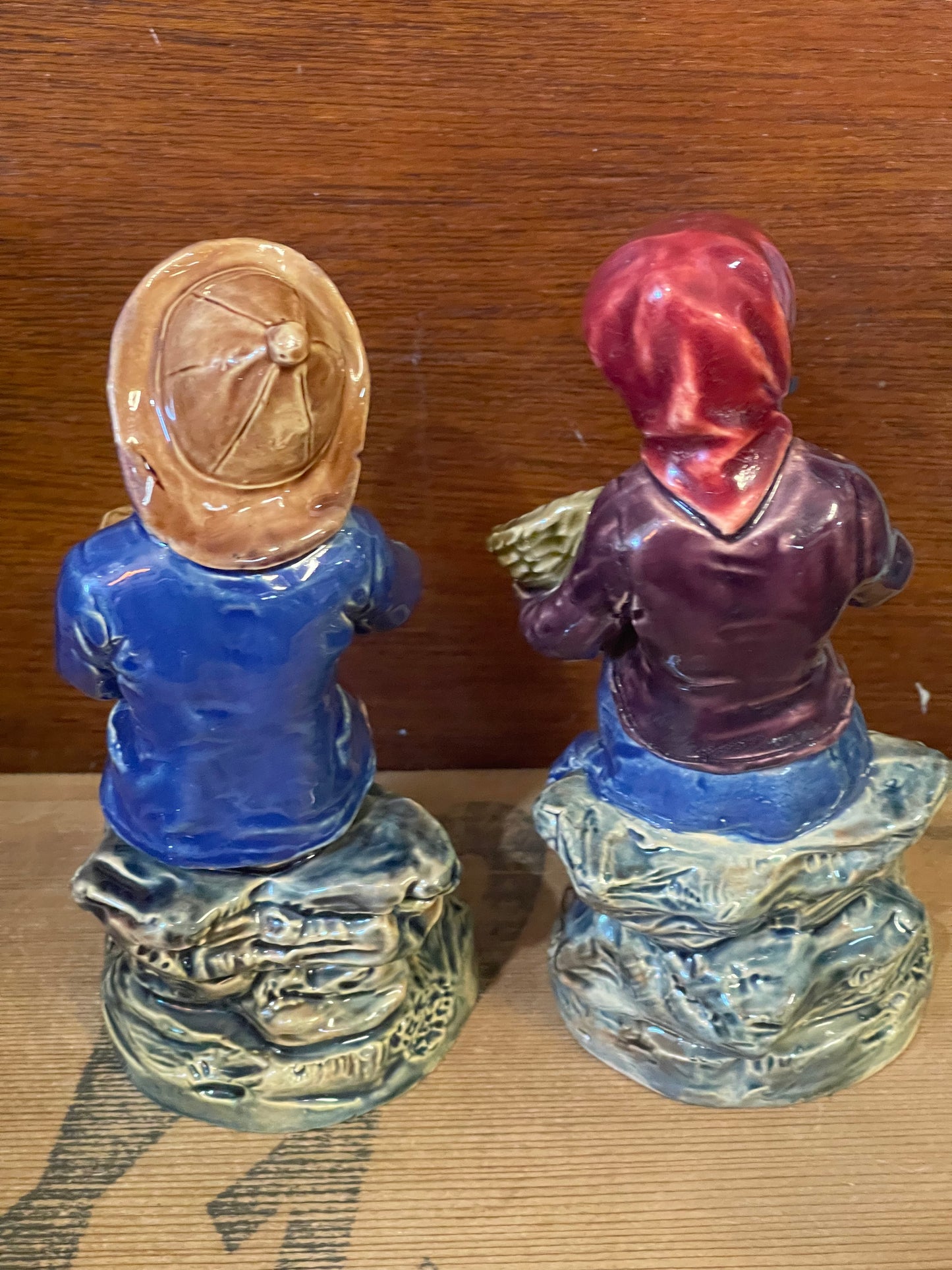 Vintage Majolica Figurines, boy and girl set of two