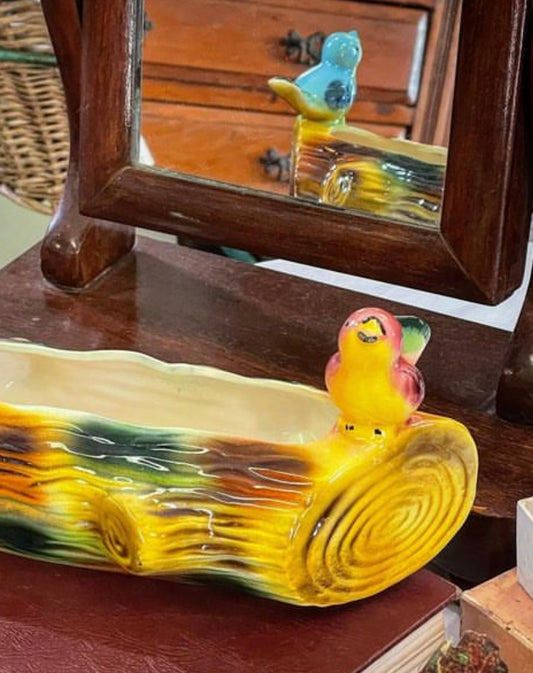 Vintage Australian Kalmar Pottery Pair Trough vase with Birds