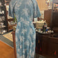 Vintage 50s blue cotton day Dress with white flowers size 8-10