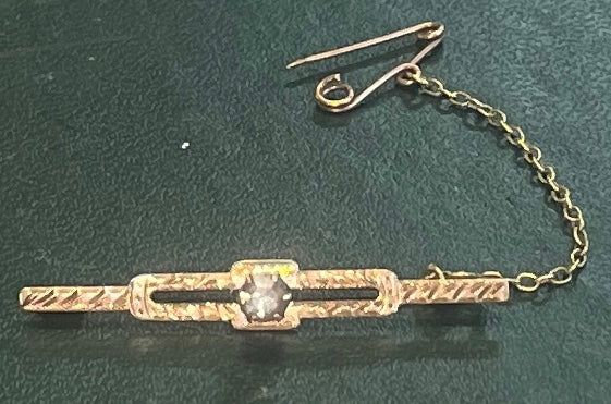 Art Deco 9 carat Gold Bar Brooch with Diamond look Stone