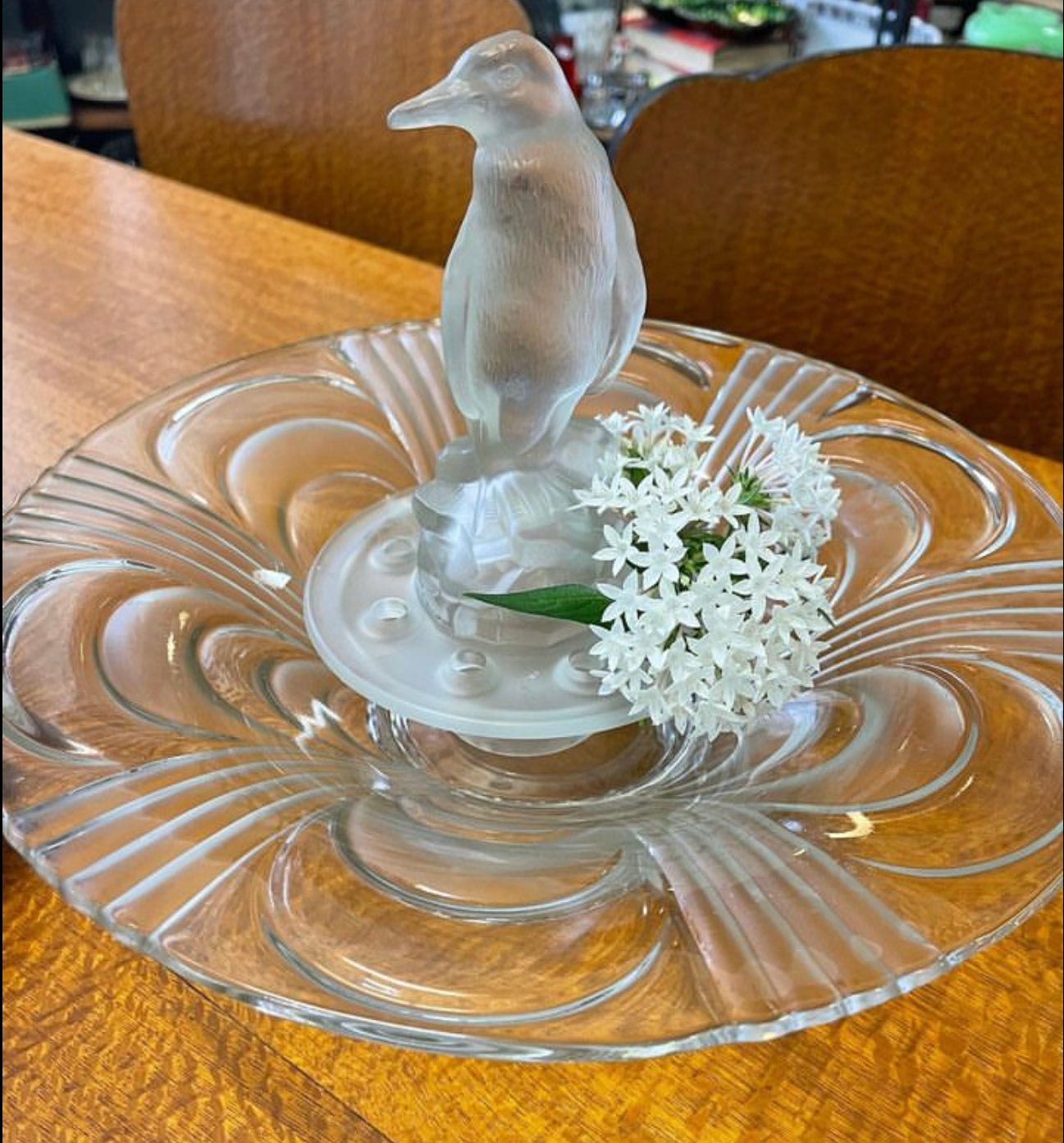 Vintage Clear glass bowl and penguin frog centrepiece by Libochovice