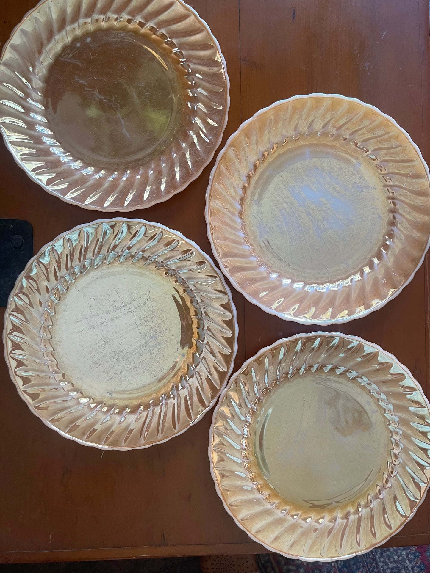 Anchor Hocking Fire King Peach Lustre Set of Four dinner Plates