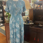 Vintage 50s blue cotton day Dress with white flowers size 8-10