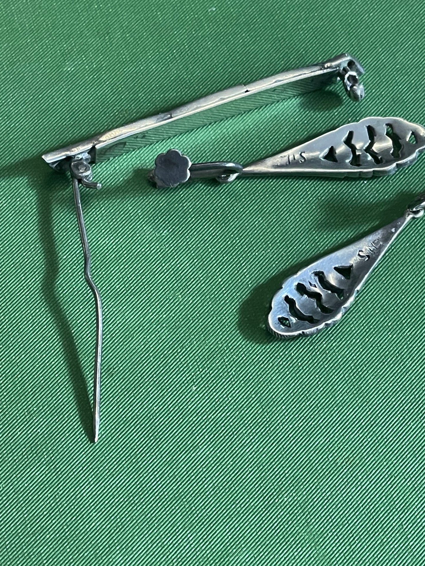 Vintage Silver Marquisette Earrings and Bar Brooch