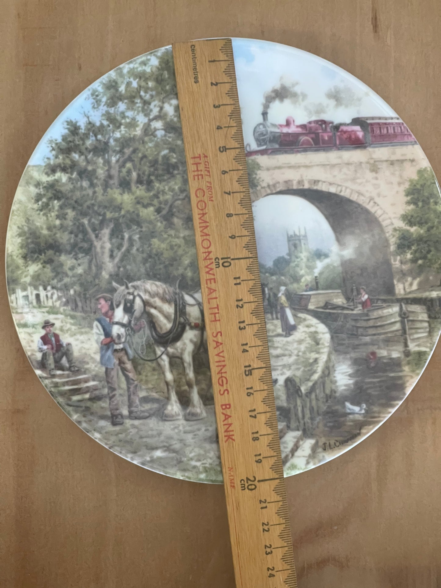 Wedgwood plate featuring shire horses Over the Canal by J Chapman