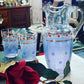 Antique Victorian Blue Glass Water Jug with two glasses