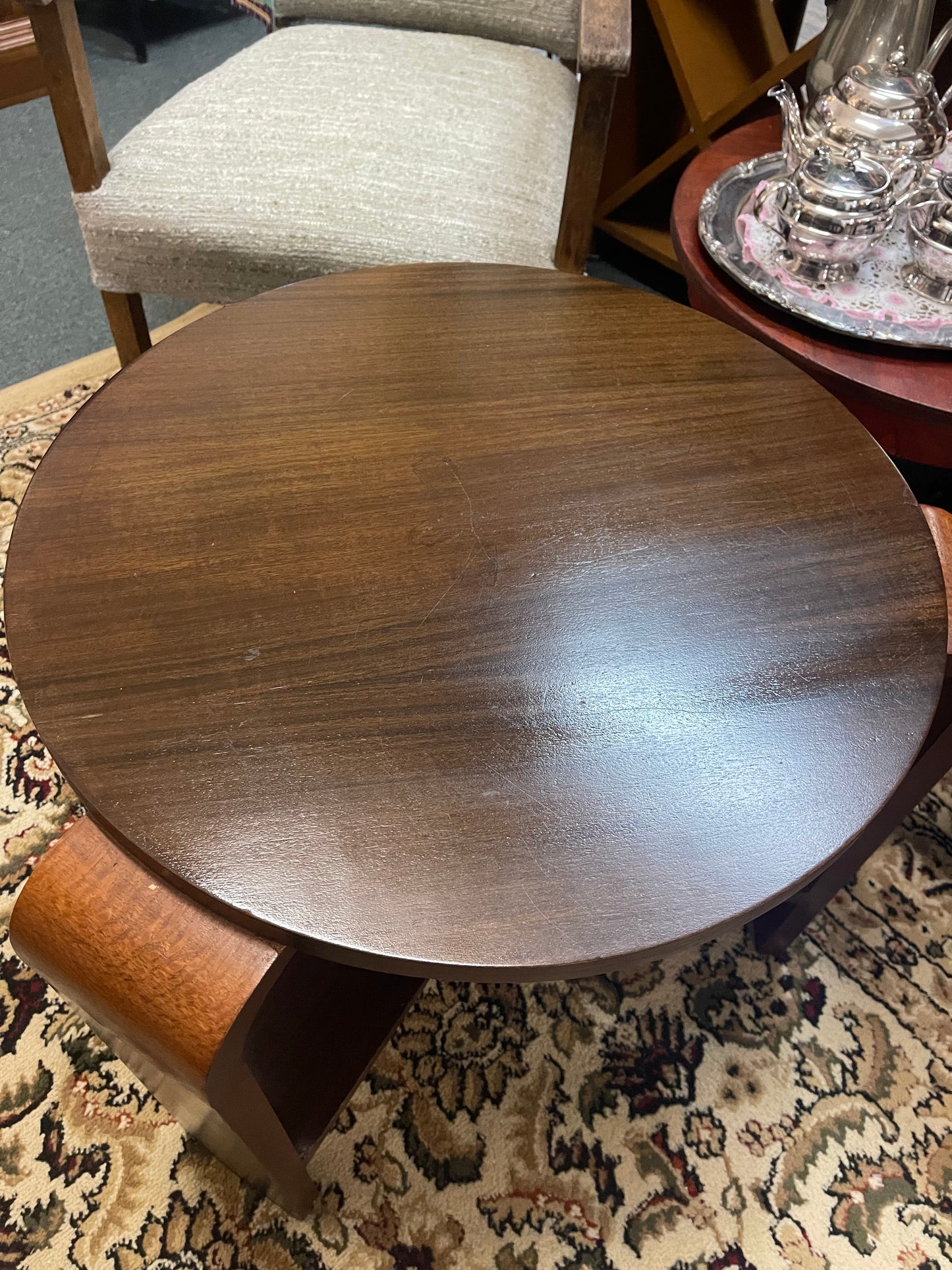 Vintage Art Deco walnut and silky oak side table